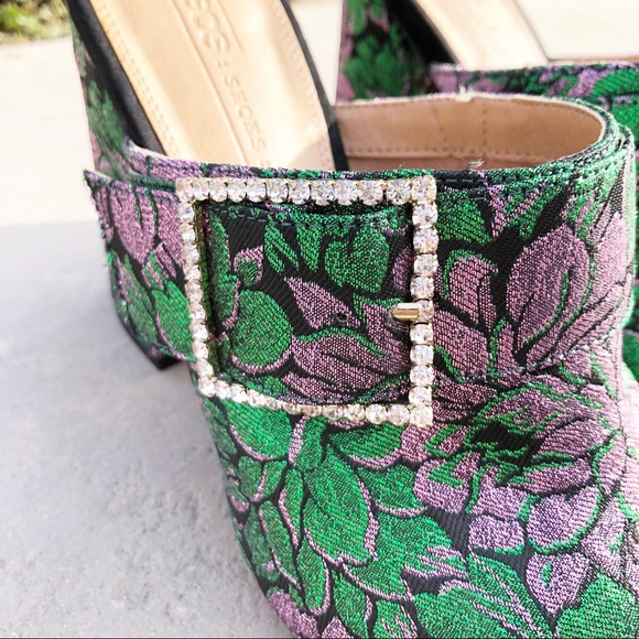 ASOS Flower Heeled Mules Buckle Rhinestone - Picture 10 of 12